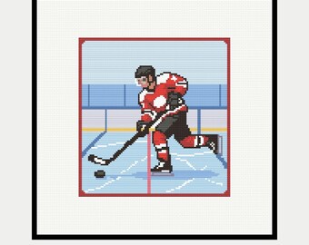 Ice Hockey Player Cross Stitch Pattern -  Winter Sport Embroidery Design Instant Downloading PDF