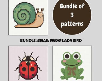 Whimsical Bugs Cross Stitch Patterns - BUNDLE of 3 - Bug Hand Embroidery Pattern - Woodland-Inspired Stitch ideas