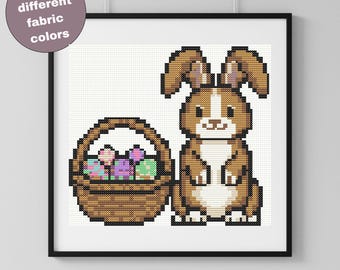 Easter Bunny Basket Cross Stitch Pattern - Hand Embroidery Spring Design - Easter Hare Decoration   (PDF Pattern, Pattern Keeper Compatible)