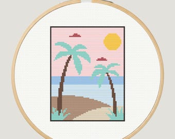 Holiday Travel Cross Stitch Pattern Beach, Hibiscus Pattern Keeper Compatible PDF Digital Download