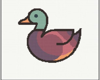 Patrón de punto de cruz de pato ánade real retro - Decoración infantil con motivos de aves - Idea de regalo única para amantes de la naturaleza - Patrón en PDF