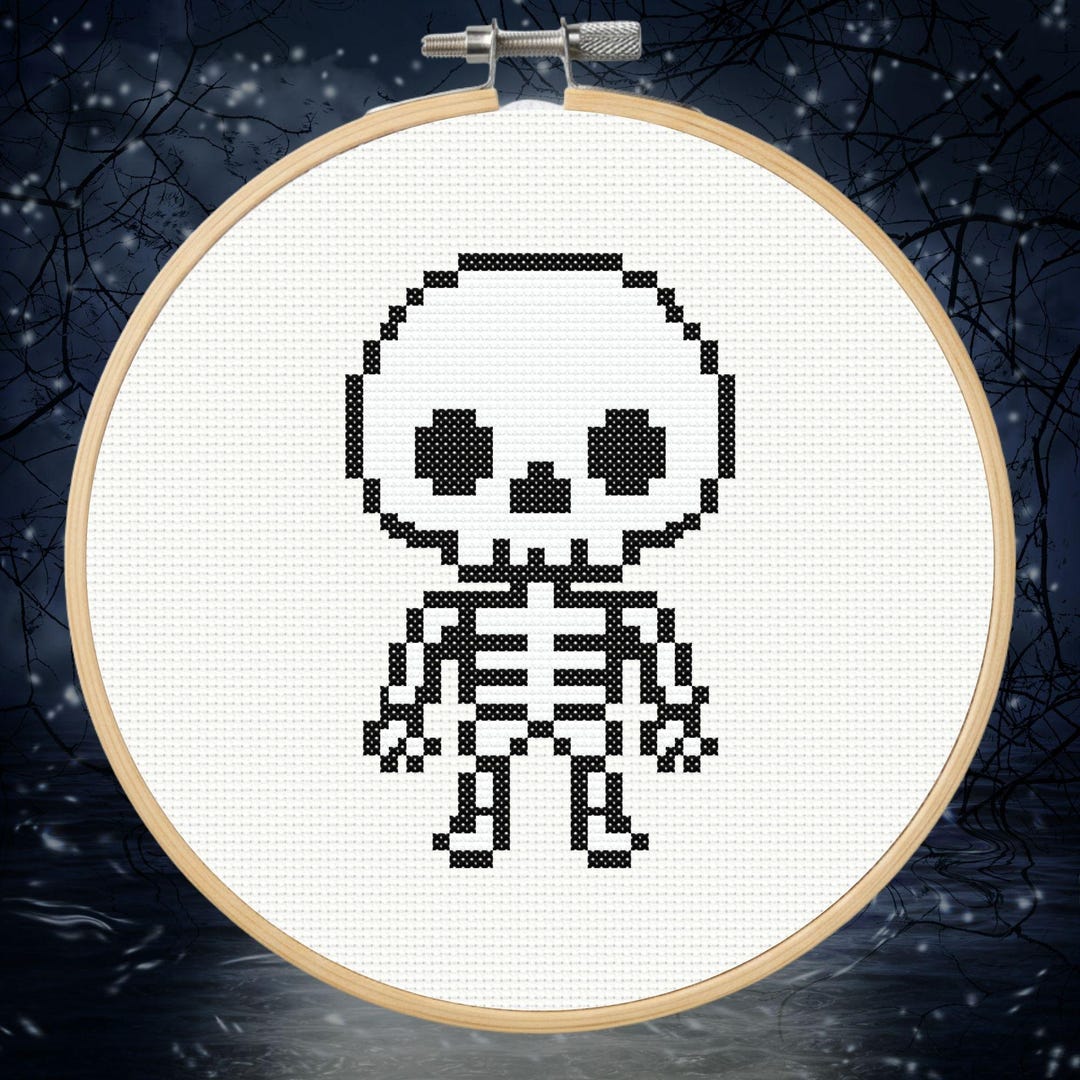 Spooky Skeleton Cross Stitch Pattern - Halloween Bone Rattle Design ...