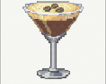 Gift For Cocktail lovers - Espresso Martini Theme Cross Stitch Pattern - Coffee Cocktail Kitchen Decor Embroidery Pattern
