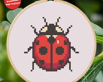 Ladybird Cross Stitch Pattern - Bug Embroidery Pattern - Instant Download PDF Chart