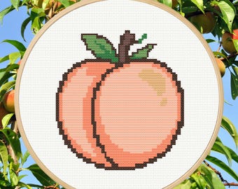 Peach Cross Stitch Pattern – Peach Kitchen Decor, Summer Fruit Wall Art (PDF Digital Pattern)