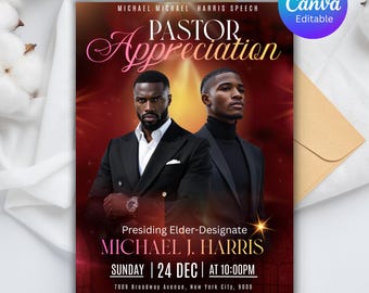 Pastor Appreciation Flyer Template | Editable Canva & PSD | Church Anniversary And Honor Service Design