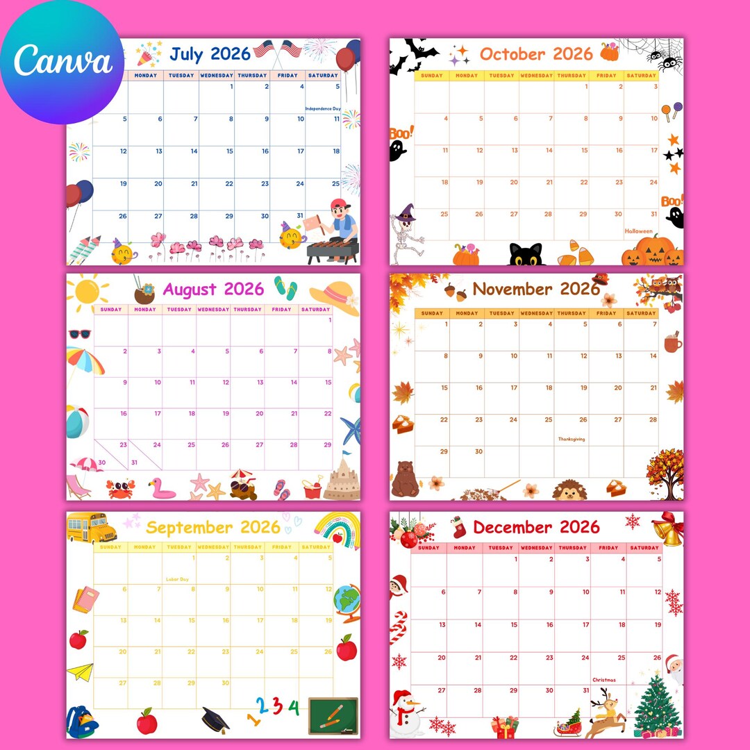 Buy Printable Calendar 2026 for Kids Calendar 2026 Calendar Cute ...