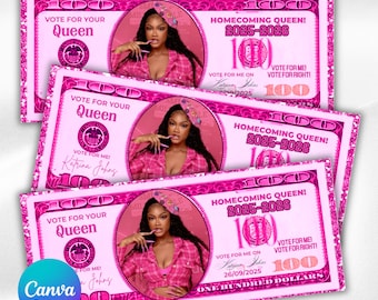 Dinheiro para a campanha da Rainha do Baile de Boas-Vindas, Nota de 100 dólares para o Baile de Boas-Vindas, Rainha do Baile de Formatura, Impressão e Recorte, Folhetos de Campanha, Eleição Escolar, Presidente de Turma
