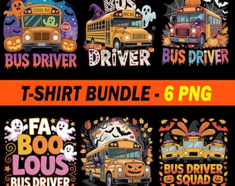 Halloween Bus Driver T-Shirt Designs: School Bus, Ghosts, Pumpkins (Digital Download)