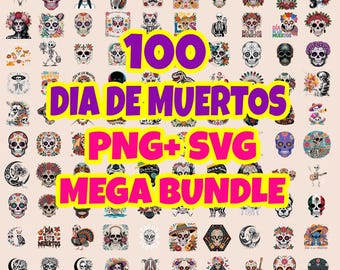 Día de Muertos PNG Bundle: Sugar Skull Clip Art (100+ Designs)