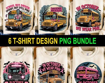 Halloween School Bus Driver T-Shirt Design Bundle: Pink October PNG (Digital Download)