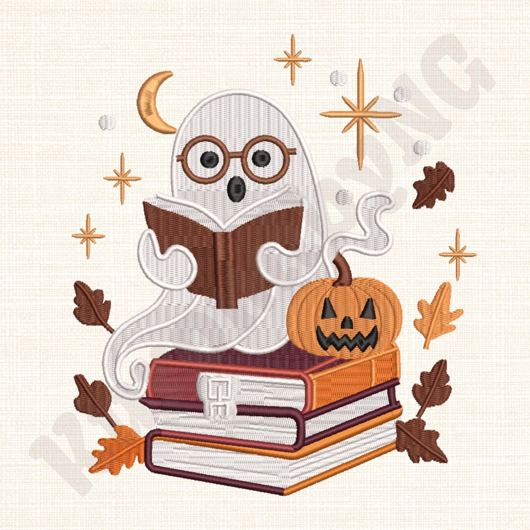 Ghost Reading Book Embroidery Design, Cute Autumn Halloween Embroidery ...