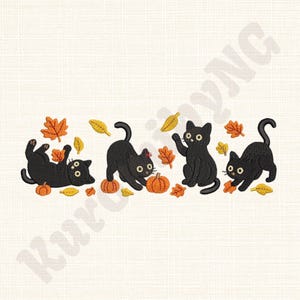 Black Cats & Pumpkins Embroidery Design: Halloween Cat Lover (Digital Download)