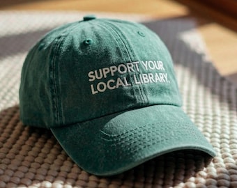 Gorra de biblioteca bordada: gorra de algodón estilo vintage, regalo para amantes de los libros