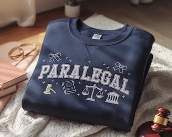 Moletom bordado com gola redonda para assistente jurídico, presente moderno para estudante de direito.