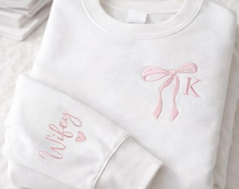 Embroidered Initial Bow Hoodie - Custom Bridal Party Sweatshirt
