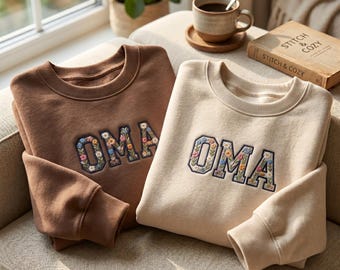 Embroidered Oma Sweatshirt, Floral Grandma Spring Top, Mother's Day Gift