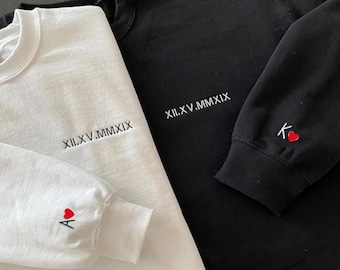 Custom Embroidered Roman Numeral Hoodie, Personalized Wedding Anniversary Gift