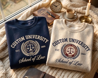 Sudadera bordada personalizada de la Facultad de Derecho: Sudadera personalizada con cuello redondo y programa universitario