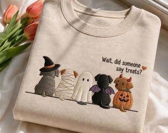 Sudadera bordada de Halloween con diseño de perro: Regalo divertido para amantes de los perros, estilo preppy.