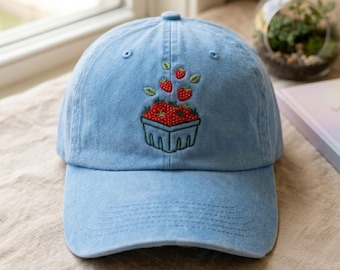 Gorra de béisbol bordada con fresas, 100% algodón, estilo granja, regalo para amantes de la gastronomía.