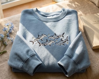Embroidered Shark Sweatshirt, Hammerhead, Whale, Bull Sharks, Ocean Apparel