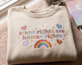 Besticktes Trans Right Menschrecht-Sweatshirt, Regenbogen-Herz-Grafik-T-Shirt