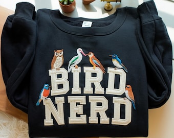 Geborduurd sweatshirt met vogelnerd, cadeau voor vogelspotter