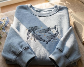 Embroidered Whale Shark Sweatshirt: Cozy Crewneck, Ocean Lover Gift