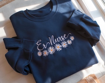 Embroidered Floral ER Nurse Sweatshirt, Emergency Department Crewneck