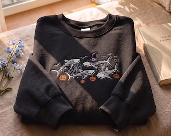 Embroidered Whale Shark Halloween Sweatshirt: Spooky Sea Animal Crewneck, Halloween Ocean Lover Gift