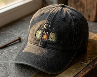 Embroidered Frog Campfire Hat: Cottagecore Cap