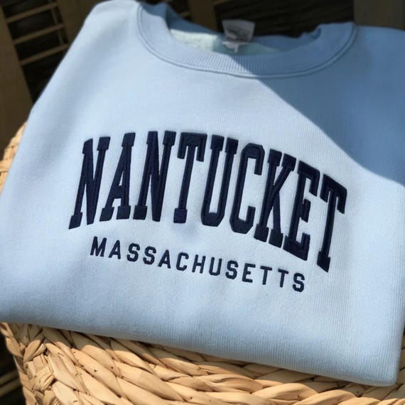 Embroidered Nantucket Sweatshirt, Massachusetts Family Trip Souvenir