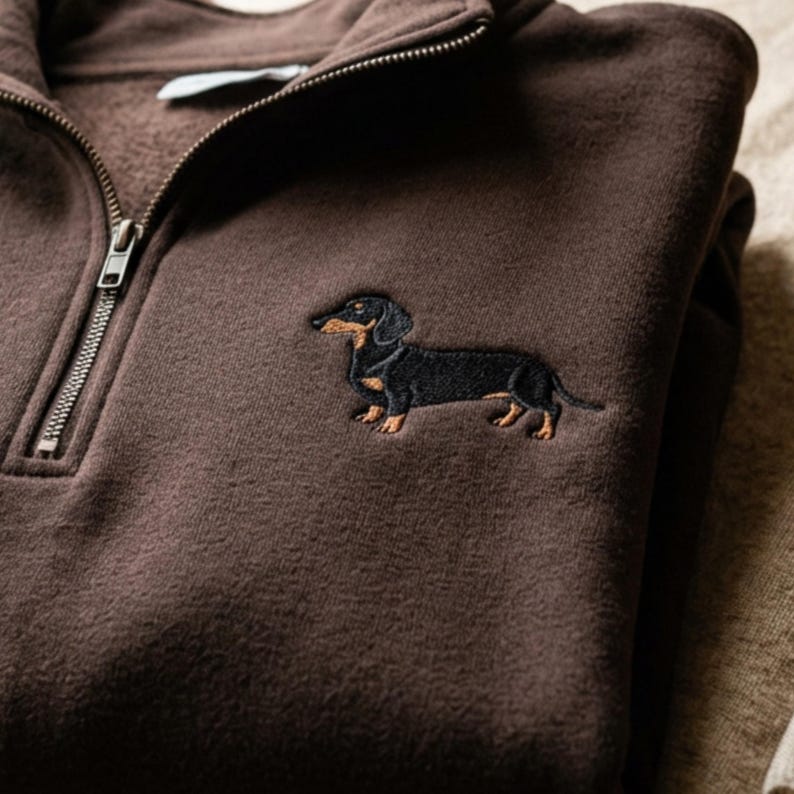 Broderad Dachshund Mom Quarter Zip, Minimalistisk Korvhundtröja bild 2