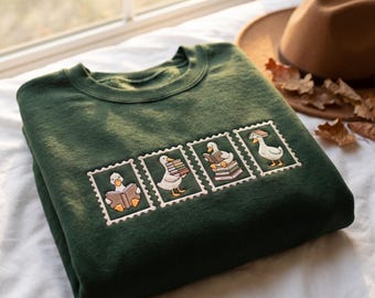 Sudadera con bordado de ganso lector, regalo para amantes de los libros, camiseta de moda para otoño.