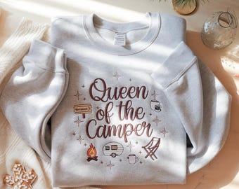 Embroidered Queen of the Camper Sweatshirt, RV Camping Shirt