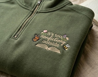 Sweat-shirt floral brodé avec fermeture éclair, cadeau pour les amoureux des livres, chemise de lecture