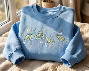 Embroidered Sea Turtle Sweatshirt: Summer Beach Vibes, Turtle Lover Gift