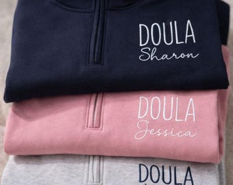 Sweat-shirt brodé doula quart de tour, cadeau doula personnalisé