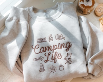 Embroidered Camping Life Sweatshirt, Outdoorsy Gift