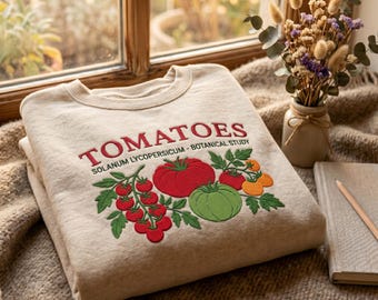 Embroidered Tomato Botanical Sweatshirt, Cottagecore Garden Fruit Shirt