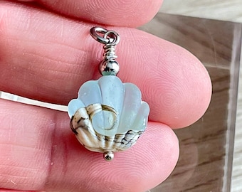 Lampwork Sea  shell Glass Necklace, Wave Necklace, Ocean Necklace, Beach Necklace Jewelry, Beach Wedding Jewelry, Christmas Gift
