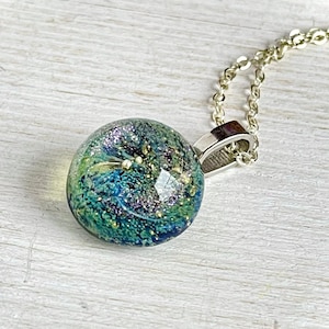Green puple silver glass  lampwork galaxy pendant, Art Glass Flamework Jewellery, Women gift jewelry, Unique One of a Kind  jewelry