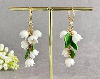 Wedding jewelry, Lily flower gold color earrings, Dainty earrings, Lily of the valley Spring Jewelry, Floral earring, Minimalist jewelry