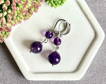 Amethyst stone earrings, Statement earrings, Christmas gift for women