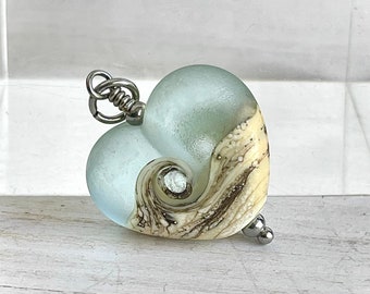 Lampwork Sea Glass heart necklace, Ocean Necklace, Wave Necklace, Beach Necklace Jewelry, Beach Wedding Jewelry, Christmas Gift