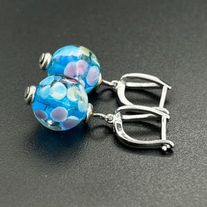 Blue Floral Lampwork Glass Earrings, Handmade Glass Jewelry, floral chic handmade earrings, romantic women gift jewelry,  summer earrings