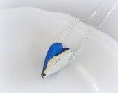 Blau Elfenbein hohle Herz Halskette Glas Murano Anhänger OOAK handgemacht bunt