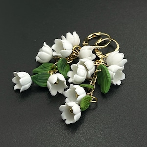 Wedding jewelry, Lily flower gold color earrings, Dainty earrings, Lily of the valley Spring Jewelry, Floral earring, Minimalist jewelry