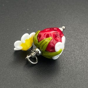 Glass Strawberries Necklace, glass fruit charm, lampwork glass jewelry, glass art gift, Glass Berries, Red minimalist pendant